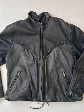 Unik Black Braided Leather Bomber Jacket